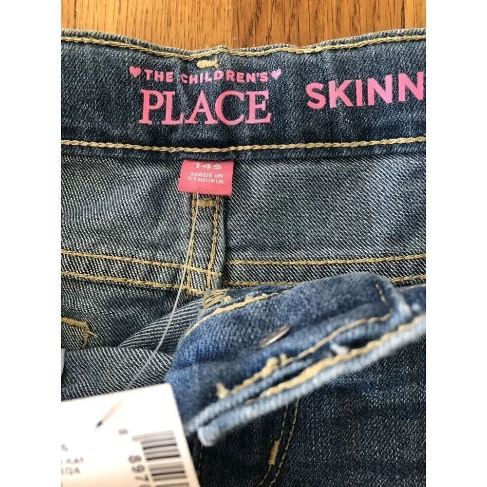 NWT Childrens Place Girls Size 14 Slim Skinny Jeans Light Wash Adjustable Waist